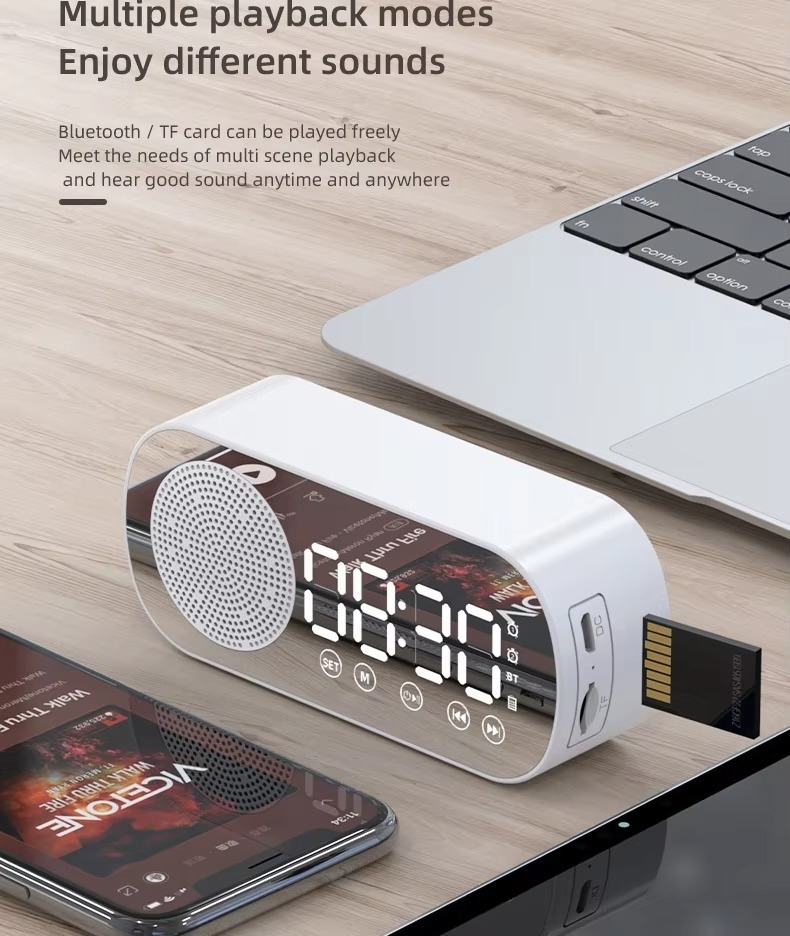 2025 New Z7 Wireless Speaker BT Alarm Clock Usb Large Display Led Mirror Digital Clock Fm Mini Speaker for Living Room Office