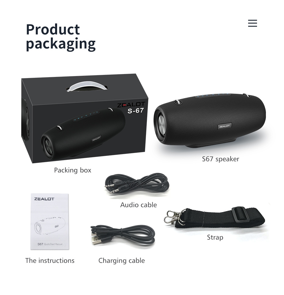 Zealot S67 OEM Stereo Bluetooth Speaker Audio Custom Speakers Bluetooth Wireless Outdoor Speaker for Pc Party Battery Plastic 2