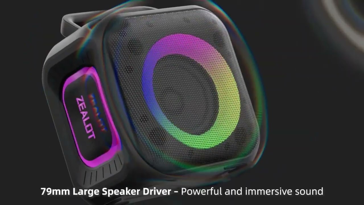Zealot PT01 30W Portable Outdoor IPX6 RGB Stereo Bluetooth Speaker(Black)