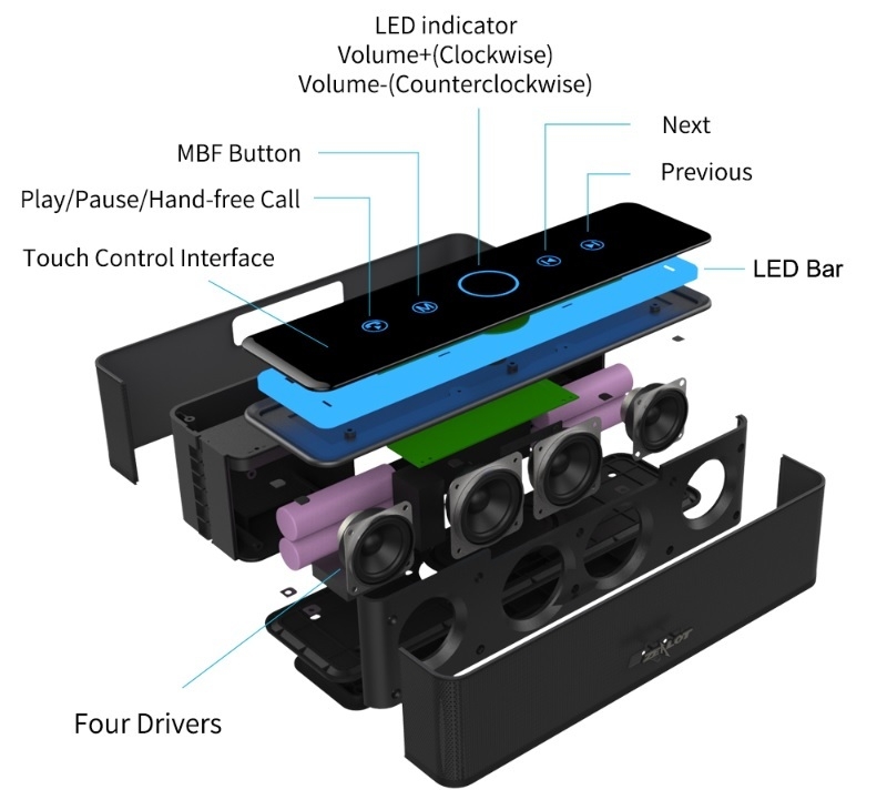 4 driver bluetooth speaker with big battery