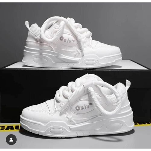 Casual Chunky Sneakers – White Lace-Up Trainers