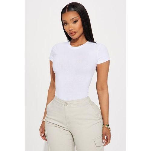 Ladies White Basic Short Sleeve Fitted Top
