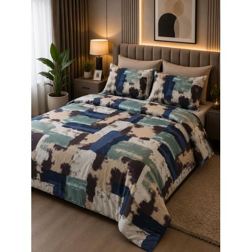 Premium Print PatchWork Polycotton Bedsheet Set- 1 Bedsheet + 4 Pillowcases