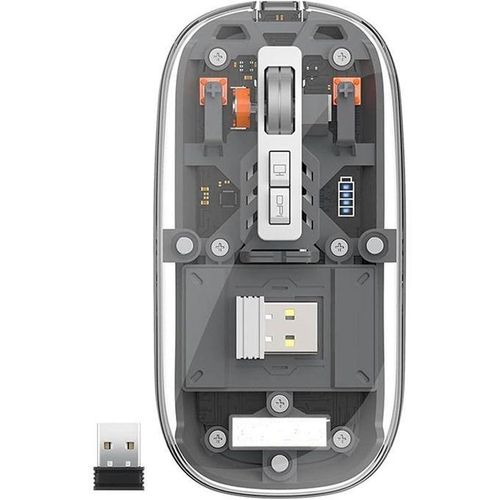 Transparent 3 Mode Wireless Bluetooth Mouse, Rechargeable Ultra-Thin Magnetic Mouse, 2400DPI Power Display, Silent Mouse for Laptop/PC - gray