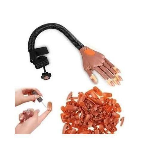 Flexible Clip-on Nail - Art Practice - Training Practice Hand + 100 Replaceable Nails