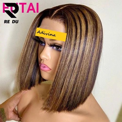 Short Blunt Bob Piano Highlight Wigs With Closure Hair Wig - 12 Inches