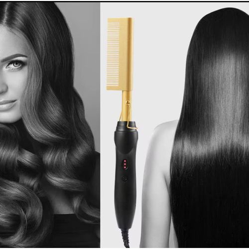 Electric hot comb hair straightening brush