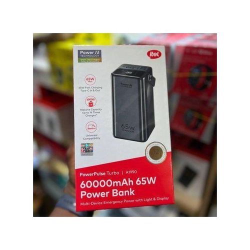 6000mAh* Power Bank–65W Fast Charge Type-C In & Out Laptop & Phone Charging Long-Lasting Battery