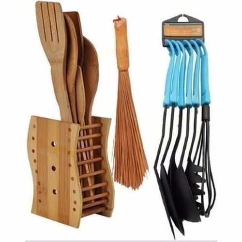 Wooden Cooking Set & 6 Piece Non Stick Spoon + Ewedu Broom