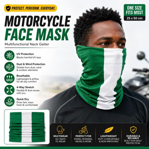 Nigeria Flag Motorcycle Face Mask Neck Gaiter UV Protection Dustproof For Riding Cycling Outdoor