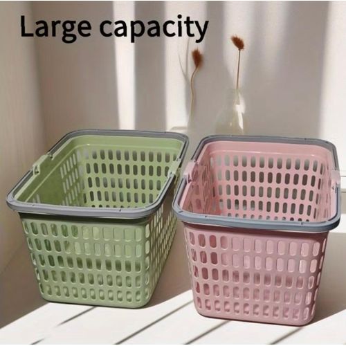 2pcs Mixed Color Stackable Hand Basket Shopping Crate, Mixed Color Storage Basket, Fashionable Durable Supermarket Retail Store Storage Basket, Kitchen Bathroom Home Storage Basket, Picnic Picking Basket