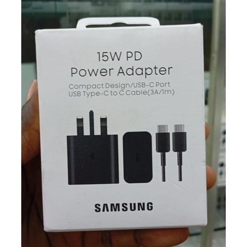 15W PD Power Adapter with USB-C to C Cable (3A/1m) - Fast Charger (3-Pin UK Plug)