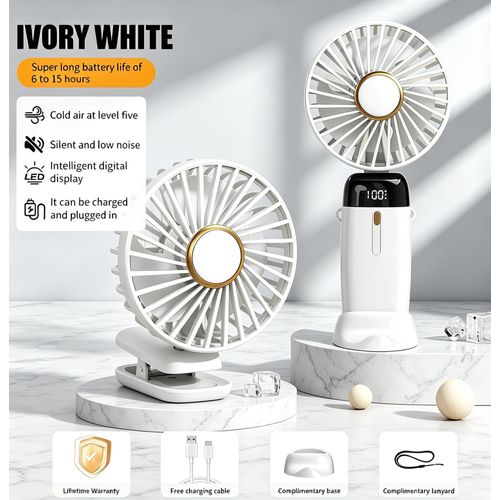 Portable Rechargeable Handheld Fan 5 Speed USB Foldable Mini Desktop Cooling Fan with LED Display for Home Office Travel Outdoor