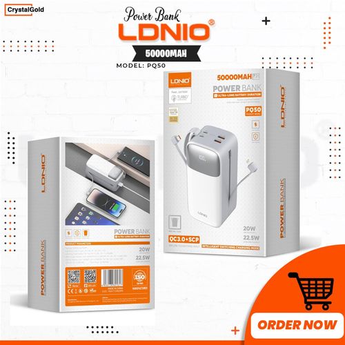 50000mA Ultral-Long Battery Duration 22.5W Super Fast Type-C & iPhone Inbuilt Cable Power Bank