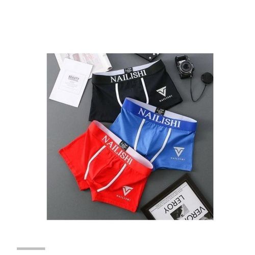 Dou-color Pure Cotton 3 In 1 Men's Flat Angle Underwear (black+blue+red)