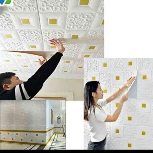Whiterosy wallpapers Adore Decor Brilliant White And Gold PE Foam, PU Foam, Foam Wall Panel, Sticker Foam For Home And Office - 1 SQUARE METRE - White And Gold