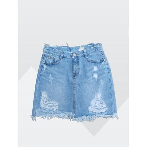 High quality ladies ripped denim mini skirt