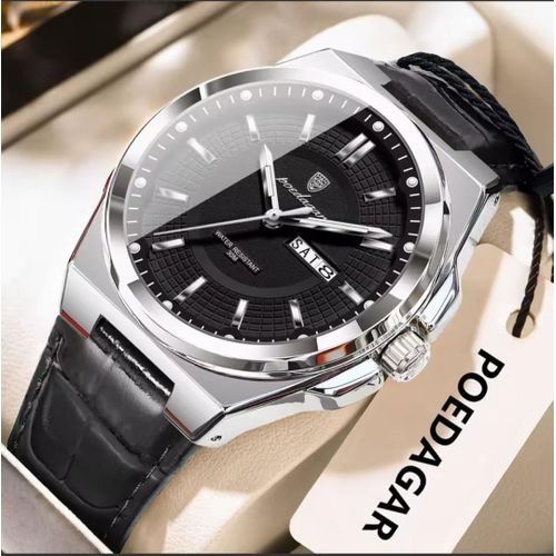 Poedagar Man Wristwatch Waterproof Luminous Date Week Quartz Men's Watches Casual Business Leather Men Watch
