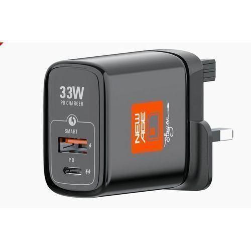 New Age 33W PD wall charger with a USB-A and a USB-C port