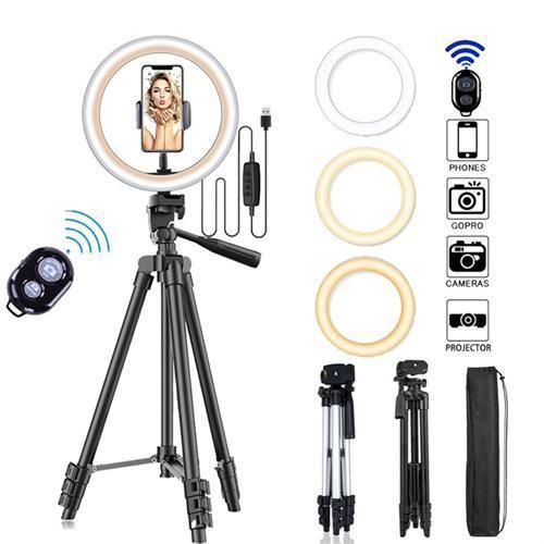 10in Dimmable Ring Light Tripod & 3120 Bluetooth Earbuds Combo