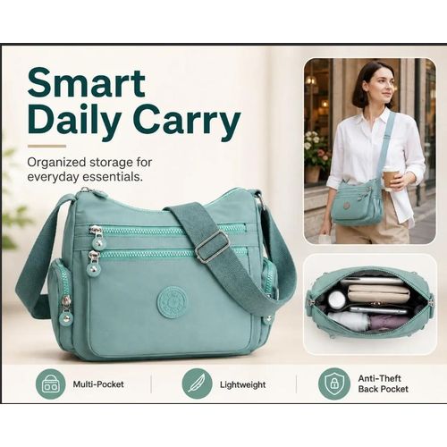 Ladies Multi Pocket Nylon Crossbody Bag, Women Large Capacity Casual Shoulder Bag for Campus Daily Use