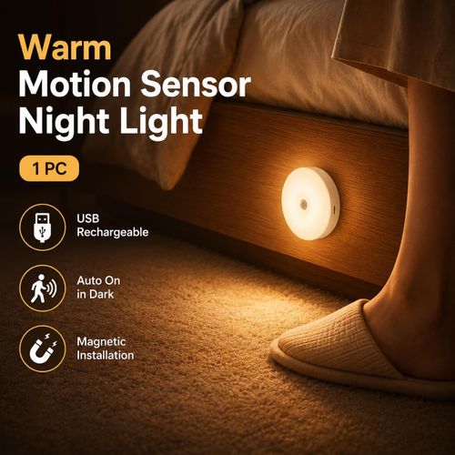 Rechargeable Motion Sensor Night Light Warm Light USB Magnetic Wall Lamp For Bedroom Cabinet Staircase