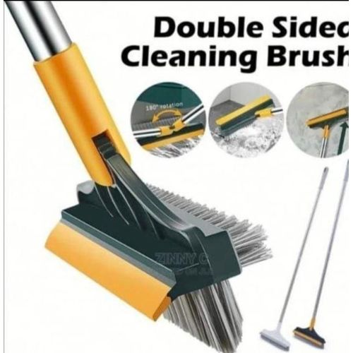 3 in 1 Double Sided Cleaning Brush with Squeegee, 180 Degree Rotating Long Handle Bathroom Scrubber