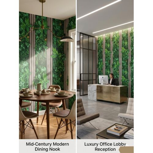 Modern 3D Vertical Garden & Timber Slat Accent Wallpaper – Premium Textured Vinyl