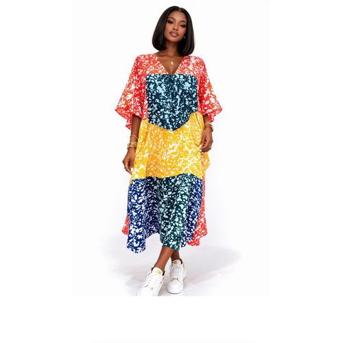 Multicolor Ankara kaftan Dress – Free Size Casual Chic Maxi Dress for Women