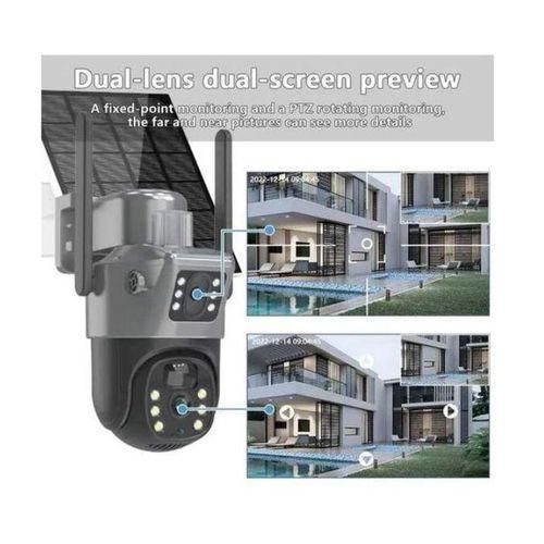 Solar camera V380 Pro 4G Solar PTZ Security Camera 8MP 4K Ultra HD Dual Lens Night Vision Motion Detection IP66 Waterproof