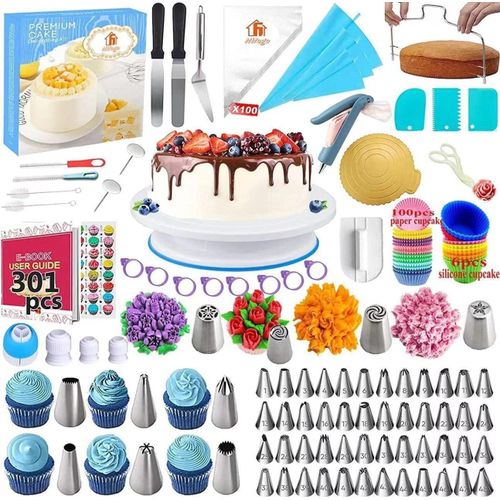 301PCS Cake decorating turntable set, piping nozzles and cake decorating tools, baking utensils