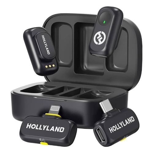 Lark1 A1 Wireless Lavalier Hollyland Mic for iPhone/Android/PC 200m Range, ANC Microphone 54H Use, YouTube, Vlog (2TX + 2RX + Charging Case)