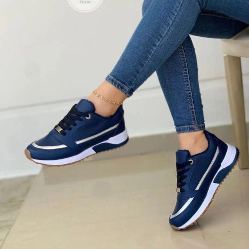 Women’s Casual Sneakers Lace-Up Walking Shoes – Navy Blue & White (sizes 38,39,40,41,42, 43)