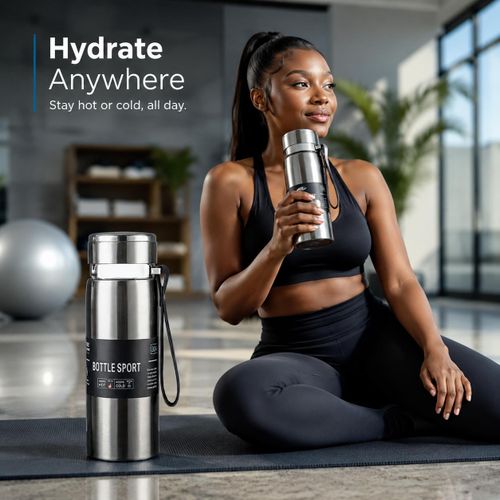 BIG SIZE flask Baby Thermal Flask for Hot Water 1000ml Bottle Home Water Stainless Steel Vacuum Flask Travel Pot Office Insulated Water Bottle Stainless Steel Thermal flask for food Cold and Hot Leak-Proof Sports Flask Bottle
