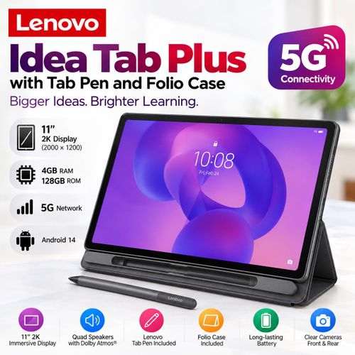 Idea Tab with folio pouch and pen 11 5G Tablet – 4GB RAM, 128GB ROM, Android, Tab Pen & Folio Case