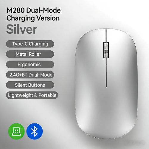M280 Rechargeable Wireless Mouse: 2.4G/BT Connection, Long-Lasting Battery (No Power Anxiety), Metal Roller – Lightweight & Portable for On-the-Go Use in Africa