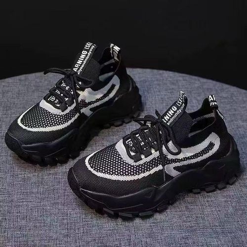 Blue jean simple shoes for elegant ladies - school and fashion shoes - black women’s sneakers chunky lace-up training shoes