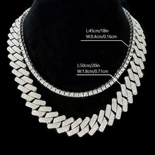 2 IN 1 STONE CRESTED EXOTIC CUBAN ICED NECK CHAIN - SILVER