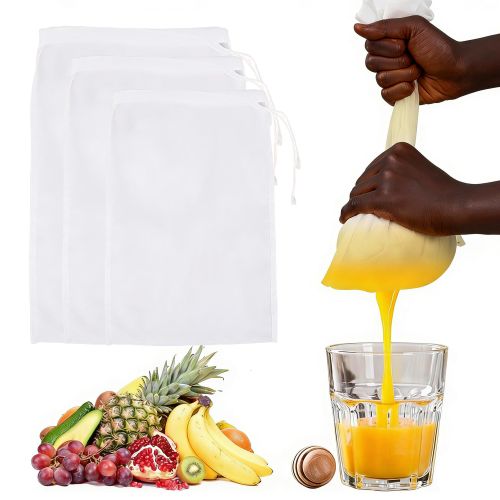 3PCS Filter Bags Cheesecloth Mesh Reusable Drawstring 100 Mesh