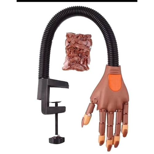 flexible mannequin training hand used for practicing nail art techniques.