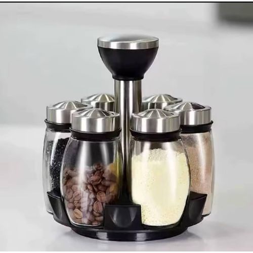 360 ° Rotatable Seasoning Tank Seasoning Rack Organizer Pepper Salt Sugar Container Set Bottle Kitchen Storage Tank Spice Rack 1 & 2 LAYER