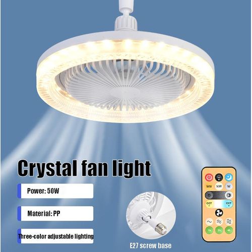 50W LED Crystal Ceiling Fan Light - E27 Pendant Fan Light - Remote Control Bedroom Ceiling Fan Light-Three-color lights-Fan light