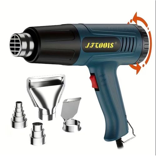 Hot Air Heat Gun - For Shrinking PVC, Crafts, Paint Removal, Industrial Welding etc. Adjustable Heat Setting, Durable Construction, Heat Gun for Crafts. With 1 Nozzle Attachment.