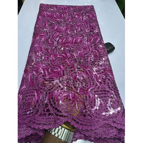 Magenta Embroidered Sequin cord Lace Fabric Floral Design for Asoebi & Occasion Wear. GUIPURE CORD. 5yards