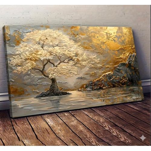 Luxury Gold Tree Abstract Canvas Wall Art – Modern Home Decor Painting for Living Room & Bedroom (Frameless Canvas Print)