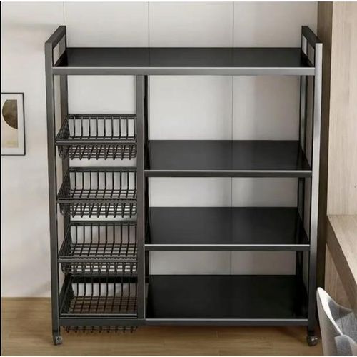 4 Tier Kitchen Storage Rack with Sliding Baskets Multipurpose Movable Shelf Organizer for Fruits Vegetables and Kitchenware