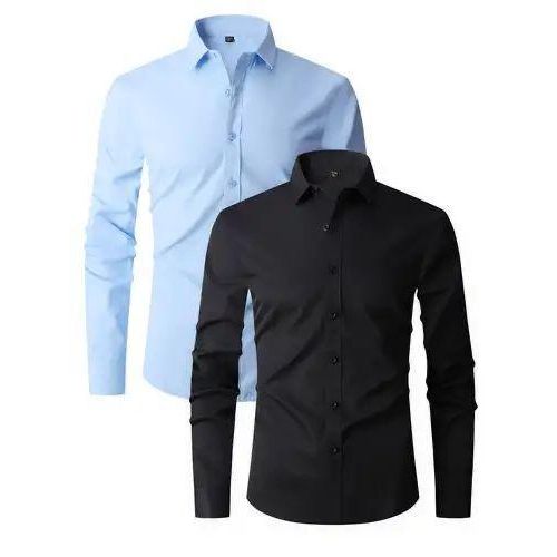 2in1 Quality Formal Plain Long Sleeve Shirt For Men-Black And Sky-Blue