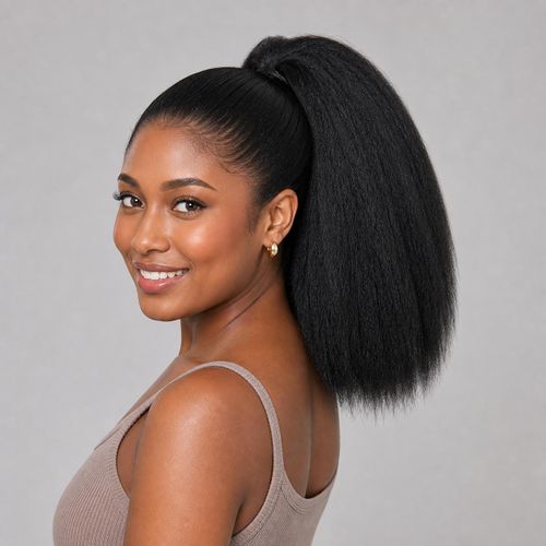 Afro Kinky Straight Claw Clip Ponytail Extension - Natural Black Brown Synthetic Hair Piece For Women