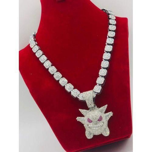 Cuban Link Diamond Iced Chain With Diamond Iced Silver Pendant