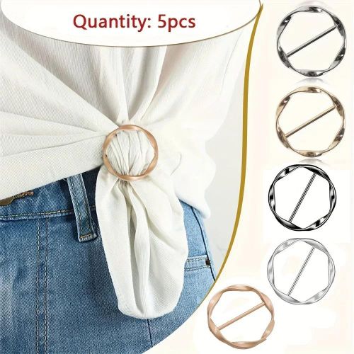 5pcs Metal Round Circle Clip Buckle Shawl T-Shirt Tie Clip Brooch Waist Buckle Versatile Clothing Ring Wrap Holder